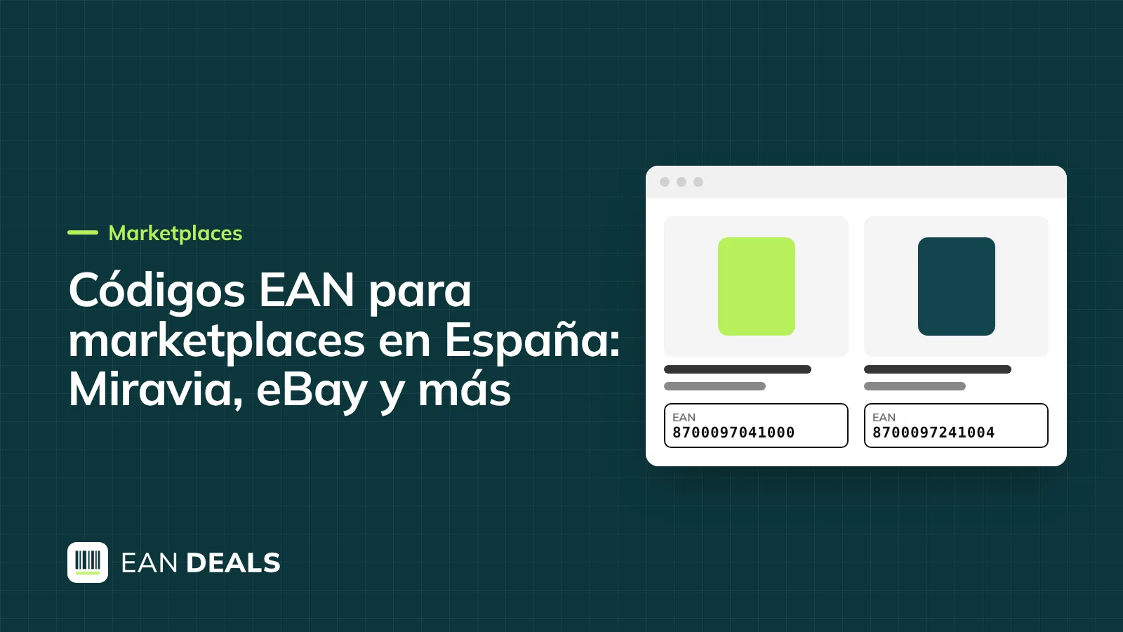 Varios escaparates de tiendas online conectados a una misma caja de producto con código EAN