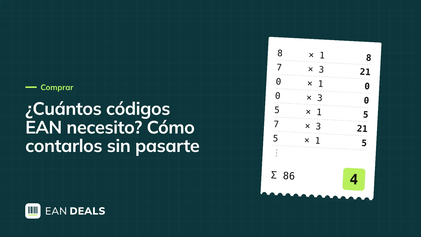 Calculadora junto a cajas de producto con etiquetas EAN para contar variantes