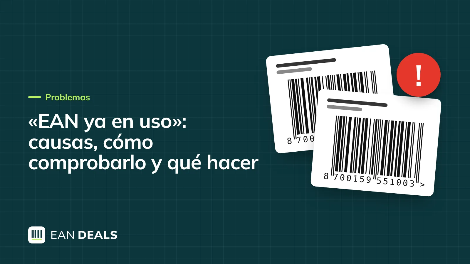Aviso de alerta sobre un código EAN duplicado en dos fichas de producto